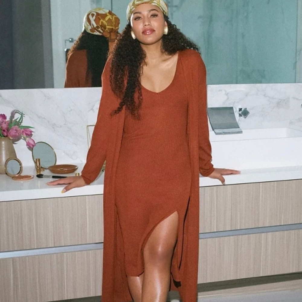 Justfab knit midi dress with cardigan